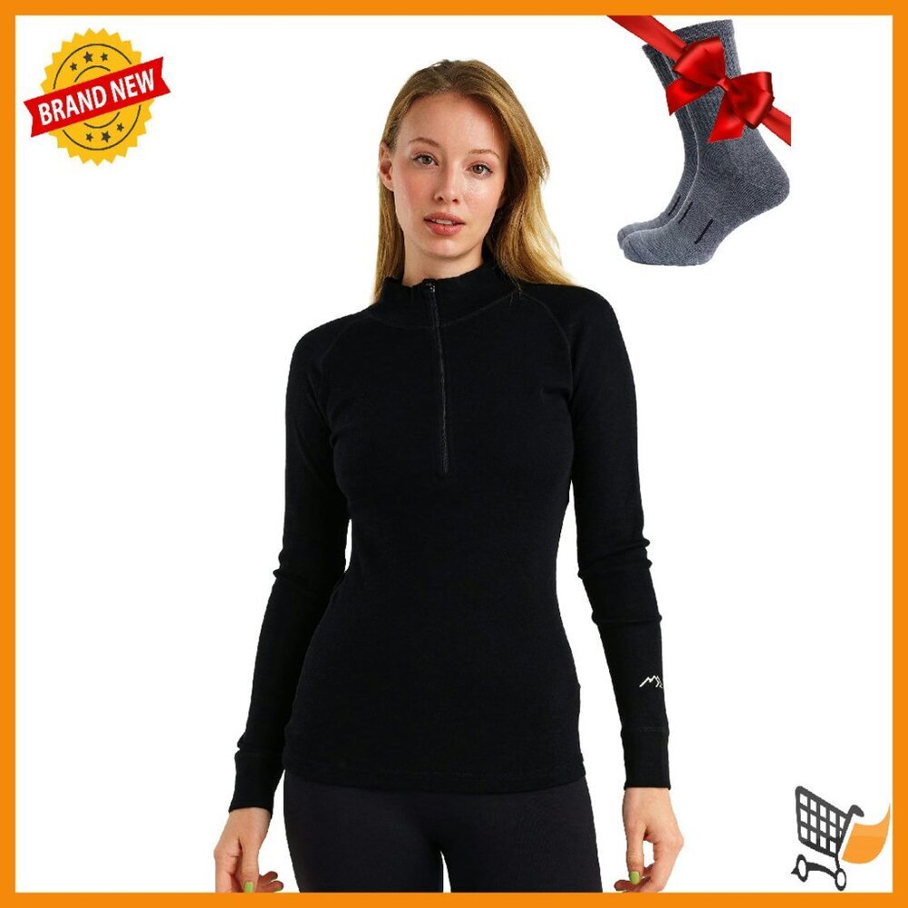 Merino Wool Base Layer Half Zip Sweater Women Midweight Thermal Top